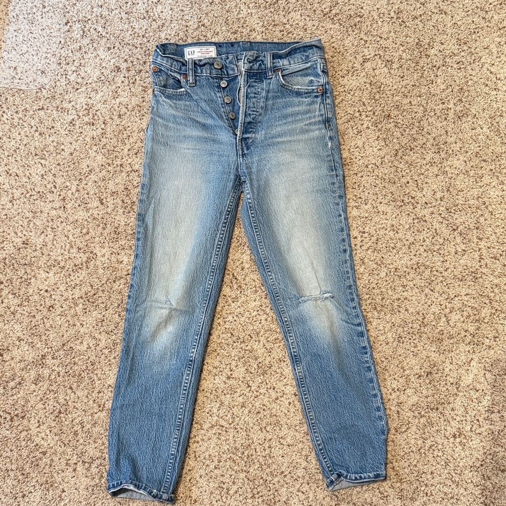 GAP Cheeky Straight High-Rise Button-Fly Jeans Light Blue size 24 / 00 regular